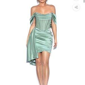 Satin Draping Off Shoulder Corset Dress